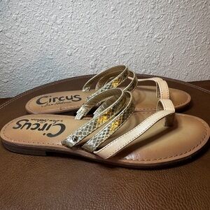 Circus by Sam Edelman BAILEY Beige and Gold Metallic Sandals Flats